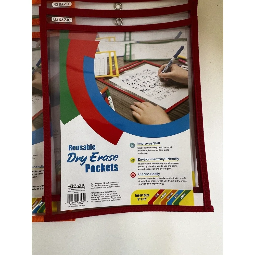 4‑Pack Bazic Dry Erase Pockets 9